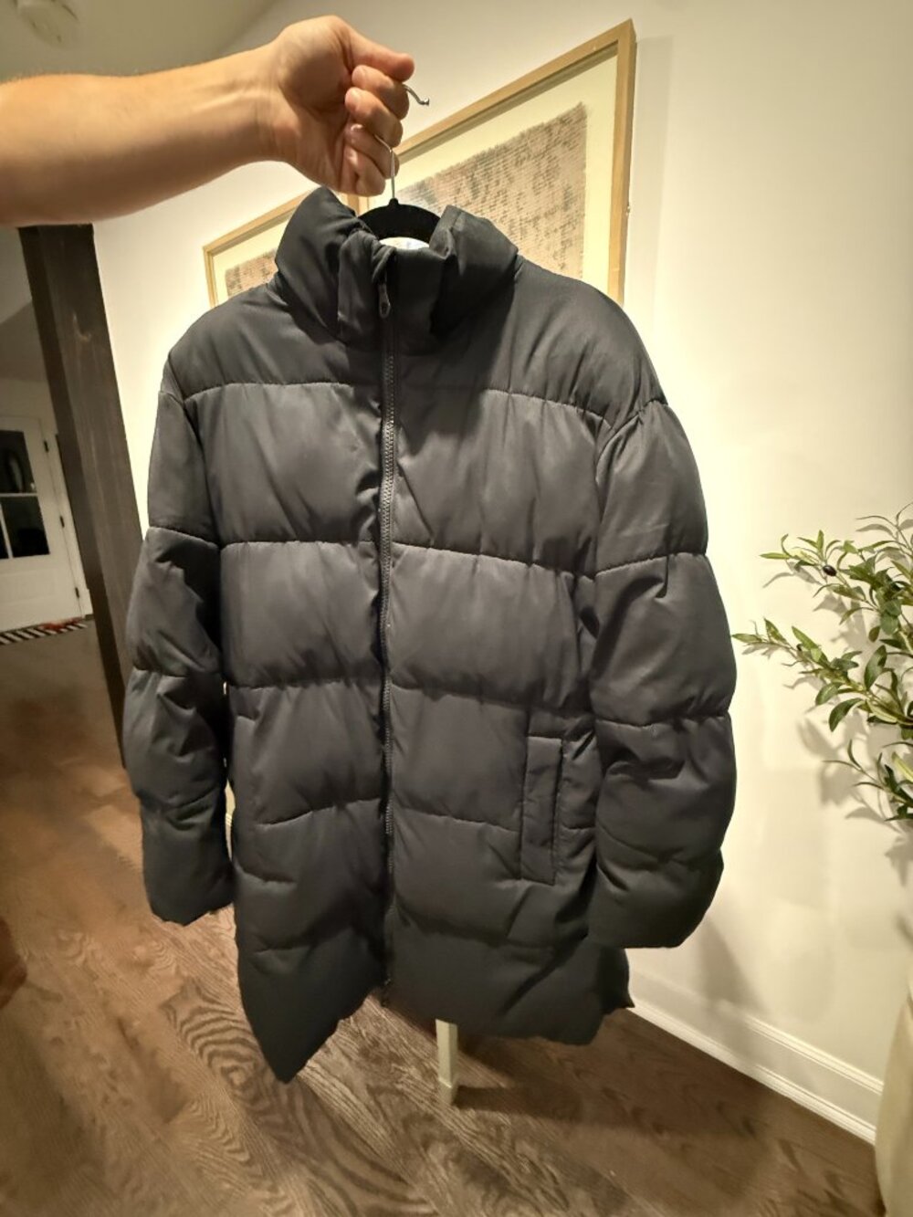 Girlfriend Collective Black Recycled Puffer Coat L